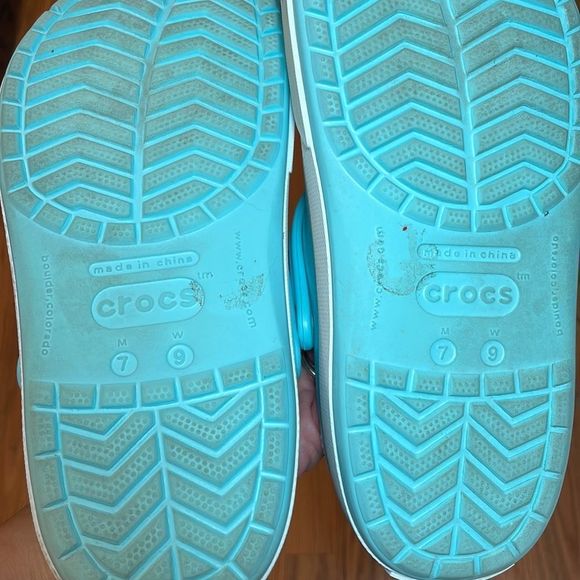 Crocs Light Teal Blue, white Stripe, Clogs, Sandals W 9 - Picture 6 of 9